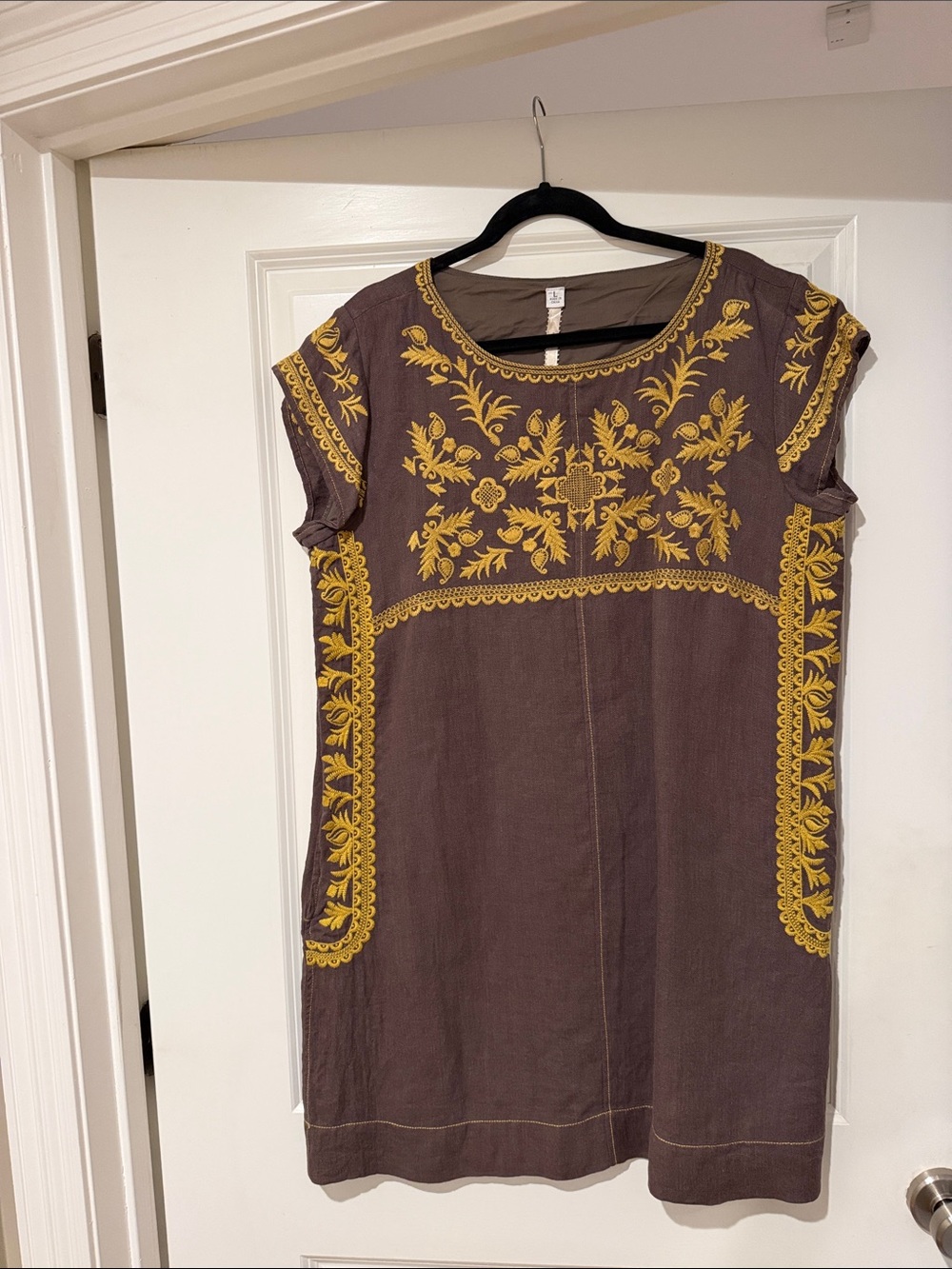 Uncle Frank Brown Top with Yellow Floral Embroidery